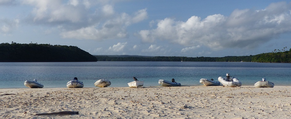 Dinghies lined-up for a party at Nuku Island, Vava